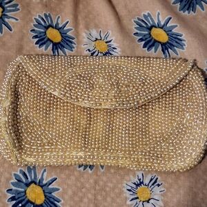 Elegant Cream Beaded Clutch